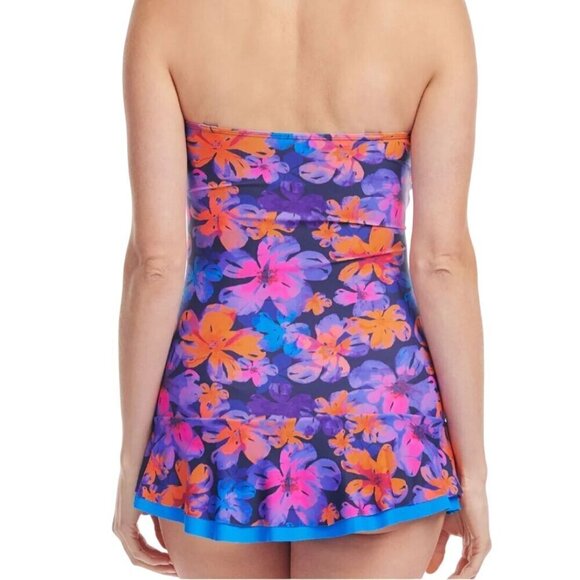 Mazu Swim Shirred One Piece Skater Swim Dress Blue Black Snake Print Size 8 - Picture 6 of 12